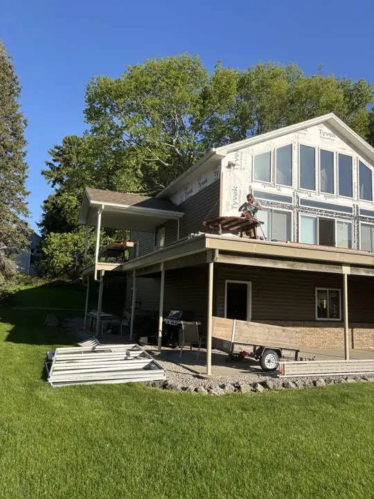 Exterior renovation, in progress exterior view